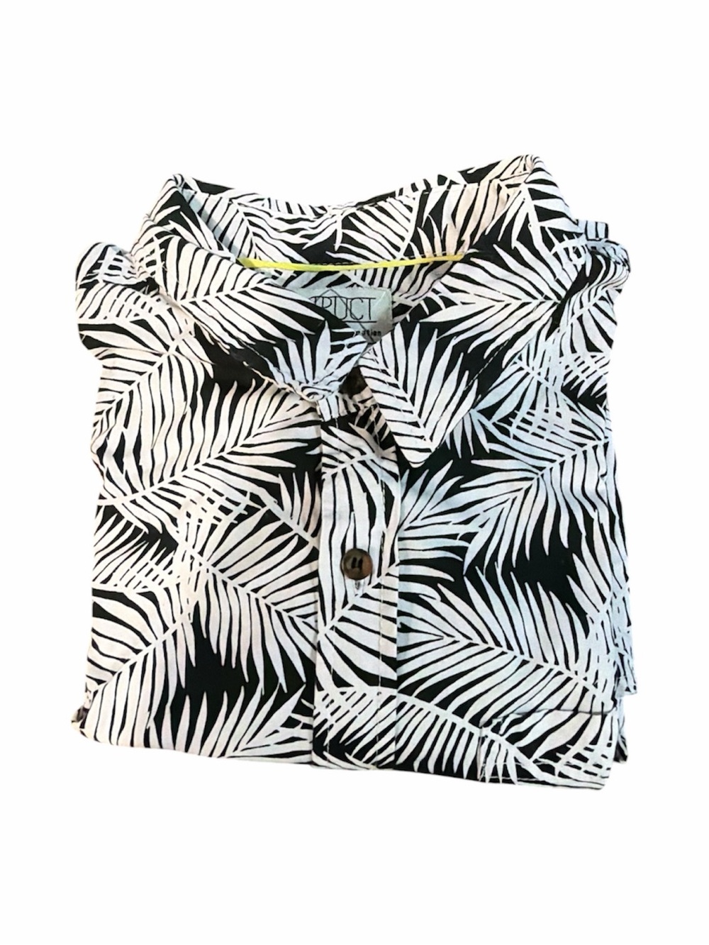 Dstruct Black White Palm Leaf Print Button Shirt Sz M
